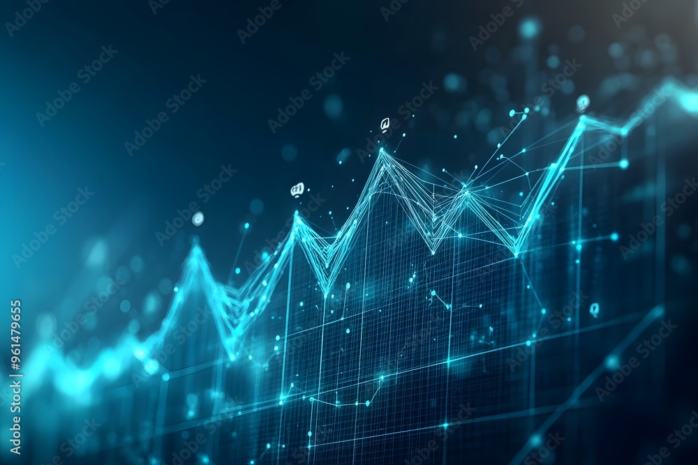 Poster abstract blue digital network with glowing lines and points