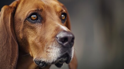  A tight shot of a brown and white canine's face against a background of its own head