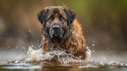  A tight shot of a dog's head emerging from water's surface