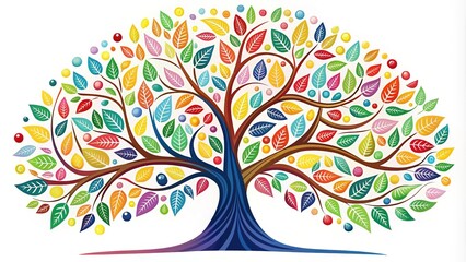A whimsical illustration of a simplified tree with bold lines, minimal details, and vibrant colors, perfect for educational materials, children's designs, and creative projects.