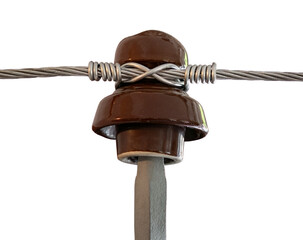 ceramic insulator with aluminum wire on white, isolated