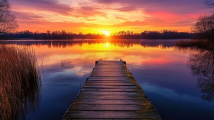 Fototapeta premium Peaceful Sunset Over a Calm Lake