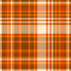 List plaid tartan pattern, celtic textile seamless background. Quiet texture check vector fabric in orange and blanched almond colors.