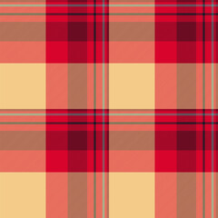Man pattern plaid vector, us texture fabric check. Swatch seamless textile tartan background in red and amber colors.