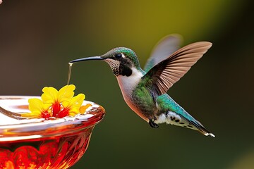Fototapeta premium Ruby-throated Hummingbird (archilochus colubris) in flight
