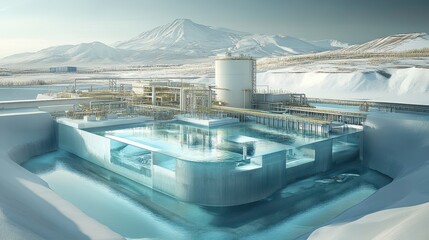 Obraz premium Visualization of nuclear waste disposal processes post-fission, emphasizing long-term environmental safety