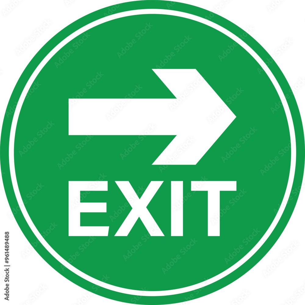 Poster right arrow exit icon on green circle . exit icon with right arrow . fire exit sign . vector