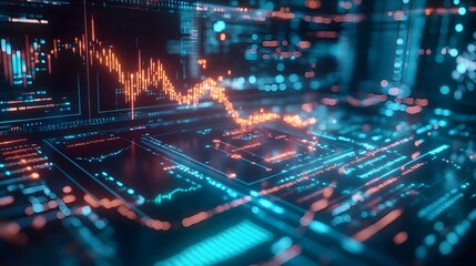 Obraz premium Futuristic holographic digital trading platform with live market updates and data visualizations Showcasing a sophisticated technology driven financial dashboard with interactive charts graphs