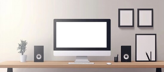 Minimalist Workspace with Computer Monitor and Frames