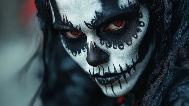 A portrait of Calavera Catrina. Sugar skull makeup. Dia de los muertos. Day of The Dead. Halloween.