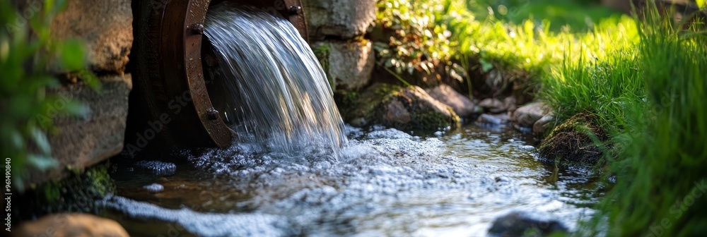 Poster a serene and tranquil stream flows gently over mossy rocks, creating a calming and peaceful atmosphe