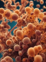 Bacterial colonies under a microscope with soft lighting effects