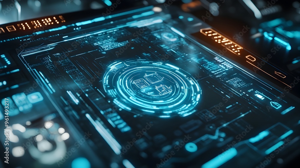 Poster holographic display showcasing a digital asset tracking system with dynamic updates visualizing real