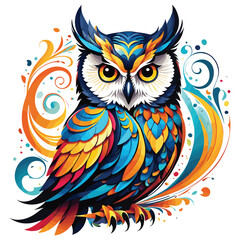 Fototapeta premium Colorful vector owl illustration on white background, perfect for artwork, decorative prints