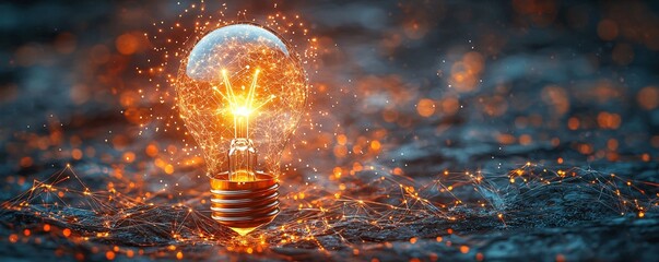 A vivid light bulb symbolizing innovation and digital marketing, ideal for business growth, networking strategies, and creative campaigns with copy space.