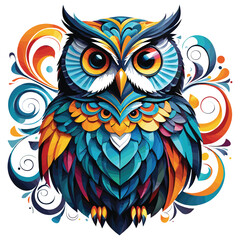 Fototapeta premium Colorful abstract owl illustration vector artwork vibrant swirls, perfect for home decor