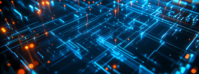 Obraz premium Abstract Blue Circuit Network