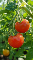 Close-up of ripe tomatoes on plant in garden