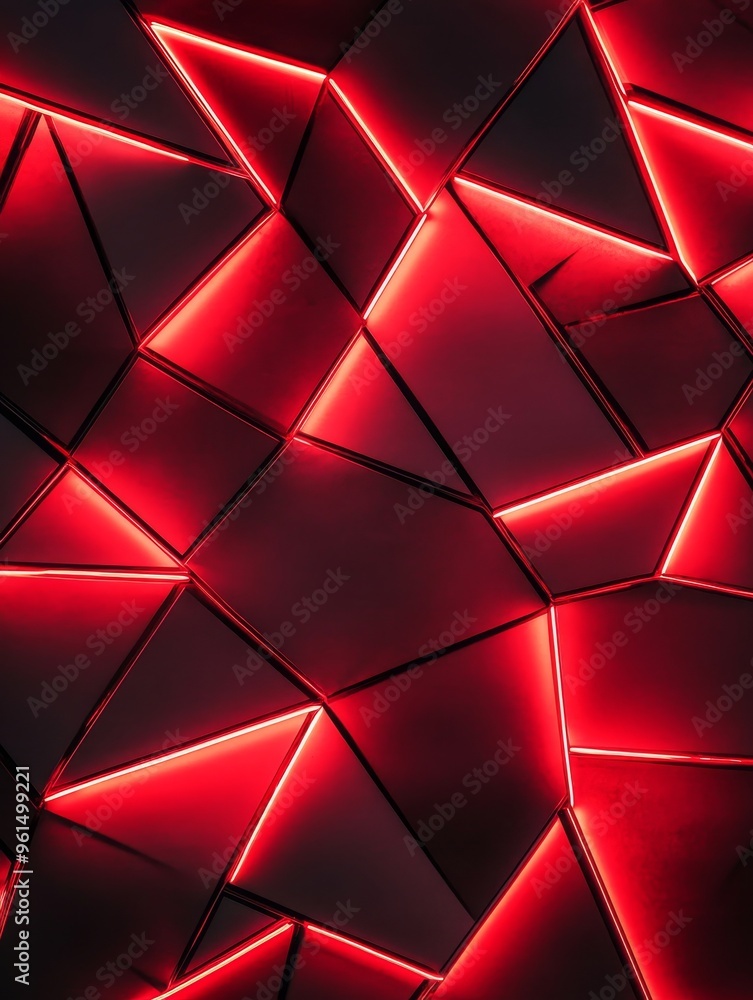Poster a vibrant abstract geometric pattern composed of red neon lights illuminating a dark background. the