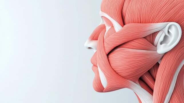 Endomysium, connective tissue surrounding muscle fibers, detailed anatomy, 3D illustration