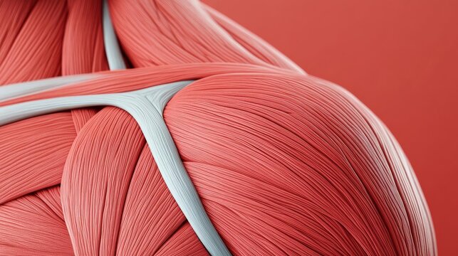 Endomysium, connective tissue surrounding muscle fibers, detailed anatomy, 3D illustration