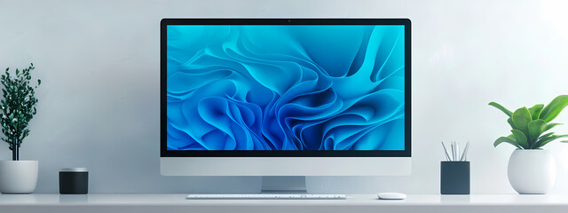 Elegant Desktop Display with Blue Patterns