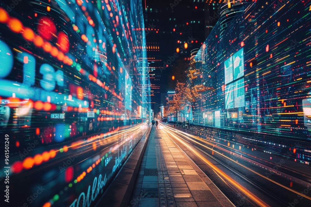 Aufkleber futuristic technology background with glowing lights and digital data visualization