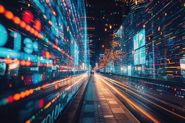 Fototapeta premium Futuristic Technology Background with Glowing Lights and Digital Data Visualization