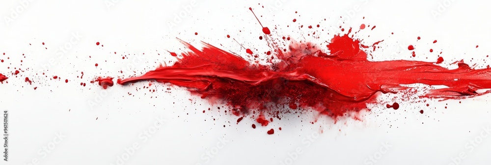 Poster a vibrant red paint splash explodes across a pristine white background, creating a dynamic and abstr
