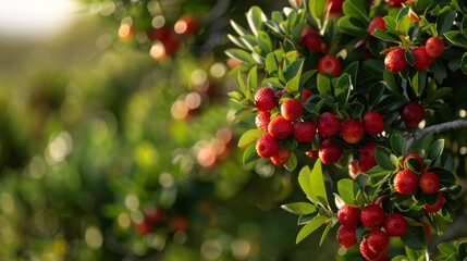  A tree laden with numerous red berries atop a verdant foliage-covered tree