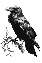 Obraz premium silhouette of raven perched on bare branch, creating dark, mysterious atmosphere