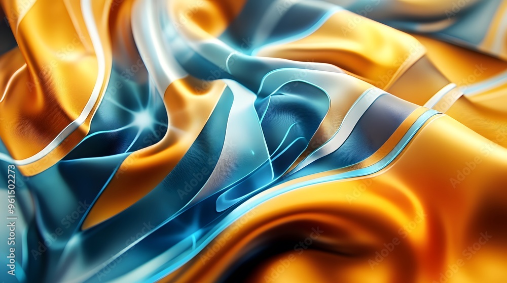 Canvas Prints Abstract Golden and Blue Waves.