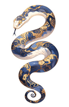 recommend clip art: Snake with a golden swirls pattern ornament skin scales. Chinese New Year 2025 Zodiac Snake. Isolated clip art design element