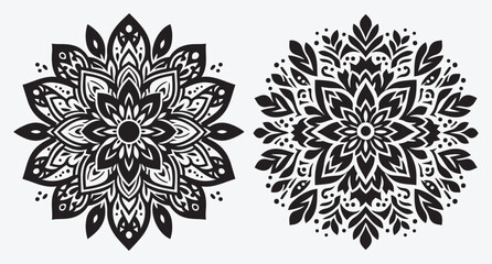 Elegant Floral Mandala Pattern Silhouettes Collection of Abstract Floral Ornaments