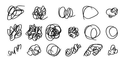 A series of drawings with a variety of shapes and sizes. The drawings are all in black and white and appear to be messy and chaotic. The overall mood of the images is one of disorder and confusion