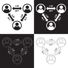 Social distance icon vector. social distancing icon. self quarantine sign. Isolated on black and white background. Vector Illustration. EPS 10