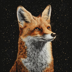 Obraz premium Cartoon fox illustration with stars in background