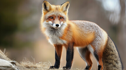 Fototapeta premium Realistic photo of fox wildlife closeup, wild nature shot