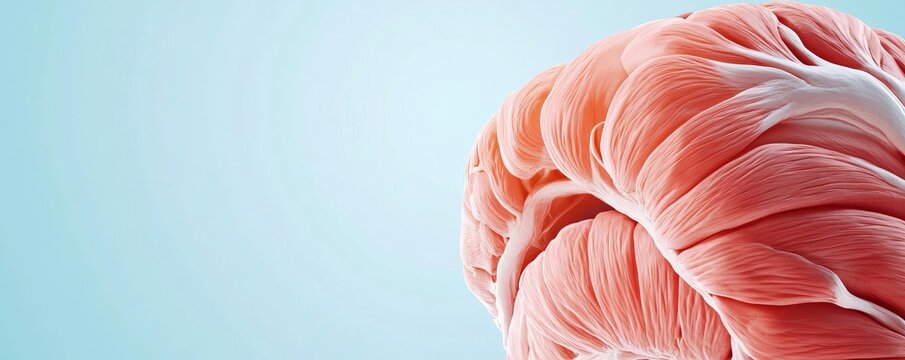 Muscle wasting, cachexia with muscle fiber loss, pathology, 3D illustration