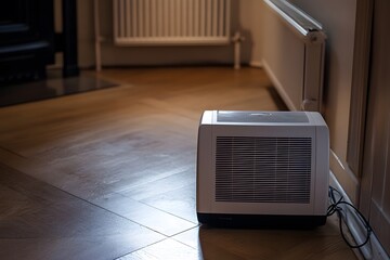 White Air Purifier on Wooden Floor in a Room