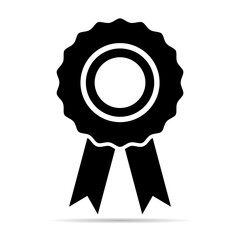 Certification seal shadow award icon, ribbon web stamp symbol, label vector illustration