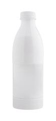 White plastic bottle with blank label standing on white