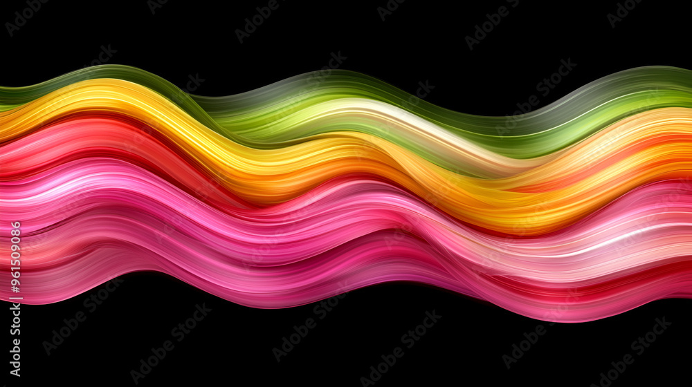 Aufkleber vibrant waves of color blend together in a flowing abstract design against a stark black background,