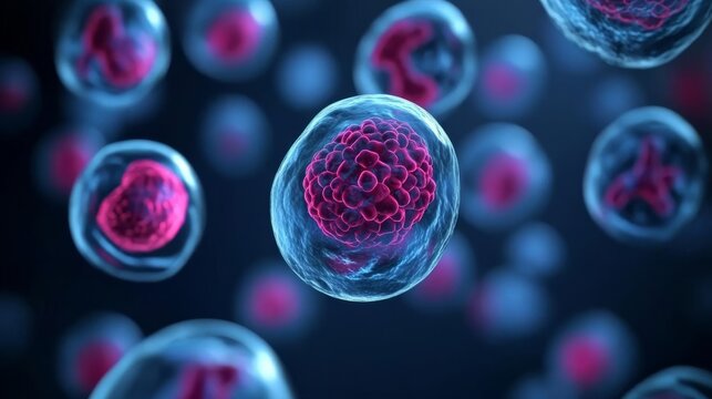 Satellite cells, stem cells aiding muscle regeneration, activation state, 3D illustration