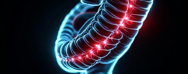 Smooth muscle contraction, rhythmic motion in digestive tract, biological focus, 3D illustration