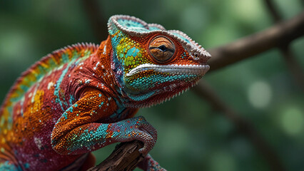Obraz premium Blending into Nature: Chameleon’s Color-Changing Skin Through Macro Lenses