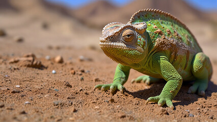 Fototapeta premium The Art of Camouflage: Chameleon's Adaptive Skin Photographed in Close-Up