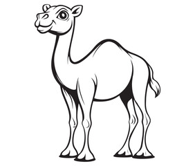 Camel cartoon illustration coloring page of a cute camel