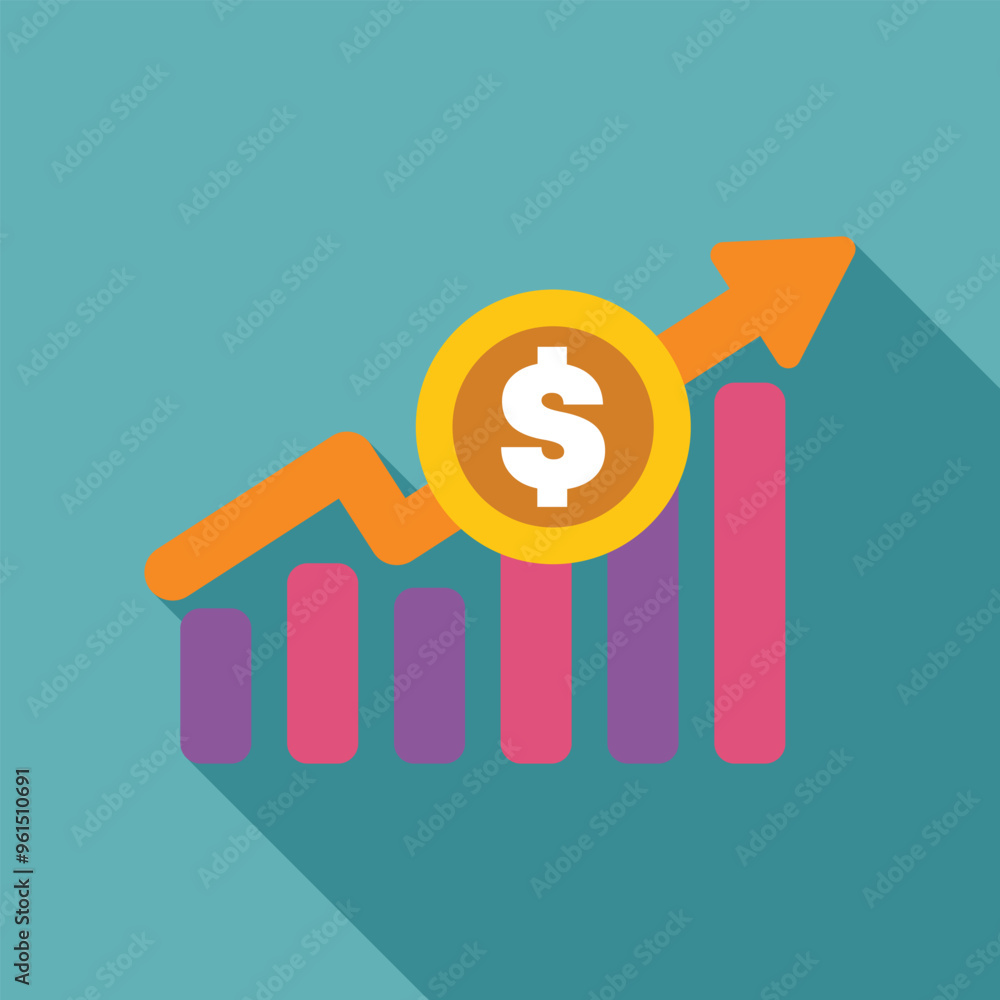Poster upward arrow is representing increasing dollar rate with bar chart