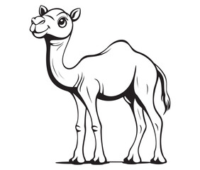Camel cartoon illustration coloring page of a cute camel